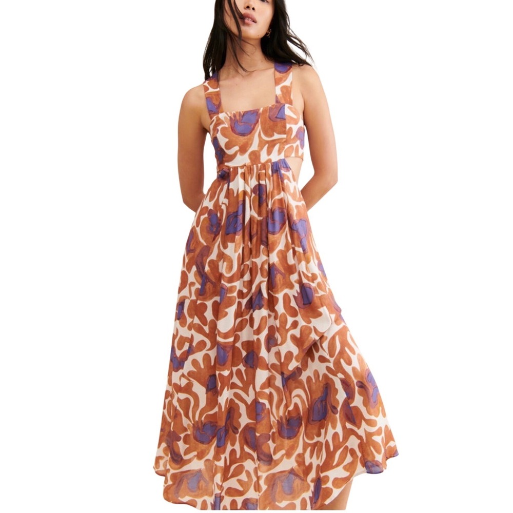 Anthropologie Brown and Purple Printed Maxi Dress